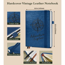 PAIBAS Vintage Leather Journals for Writing, 160 Lined Pages, Inner Pocket, A5 Hardcover Notebooks for Work, School, Bible Study, Daily Diary, Notepad, Travel Journal for Women Men 5.8"x8.5" (Navy)