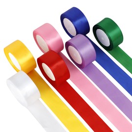 7 Colours Satin Ribbon 40 mm, Ribbons for Gift Packs, Double-Sided Ribbons Christmas Ribbon, Gift Ribbon for Wedding, Hair Band, Crafts, Balloons, Bows, Valentine's Day, Party Decorations