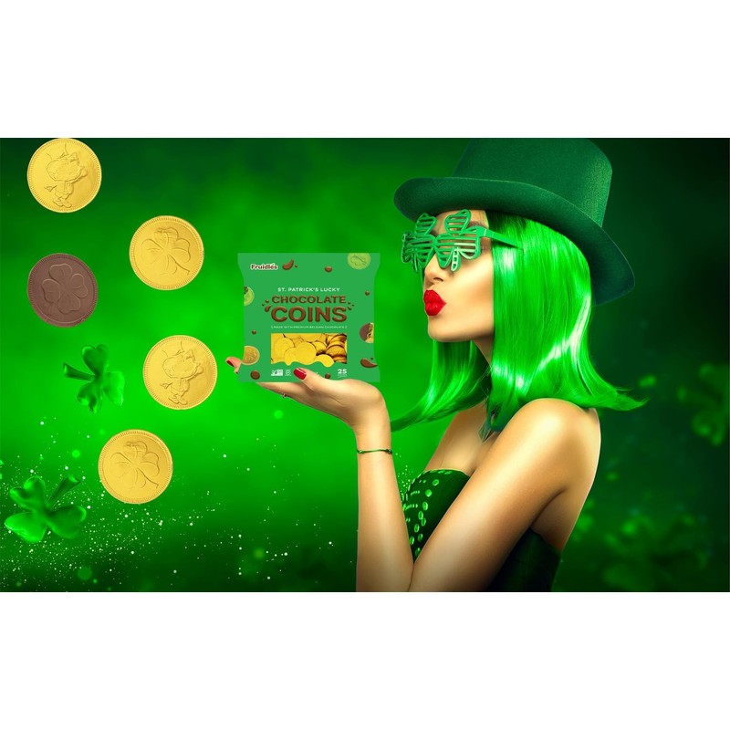 St. Patrick's Day 25 Chocolate Coins Gold Shamrock Coins Foils,