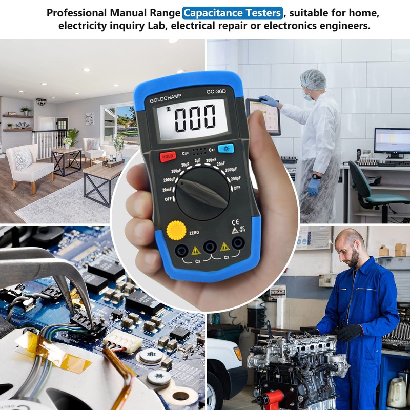 Digital Capacitance Meter, GOLDCHAMP Capacitor Capacitance Meter 0.1pF - 20,000uF