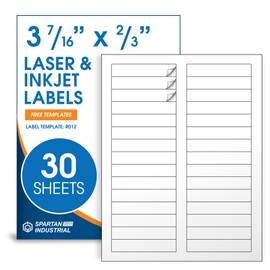 Spartan Industrial Printable Laser and Inkjet Labels - 3 7/16" X 2/3" White File Folder Labels - 30 Sheets, 900 Total Labels for File Folders, Organizing, School Supplies, Mailing