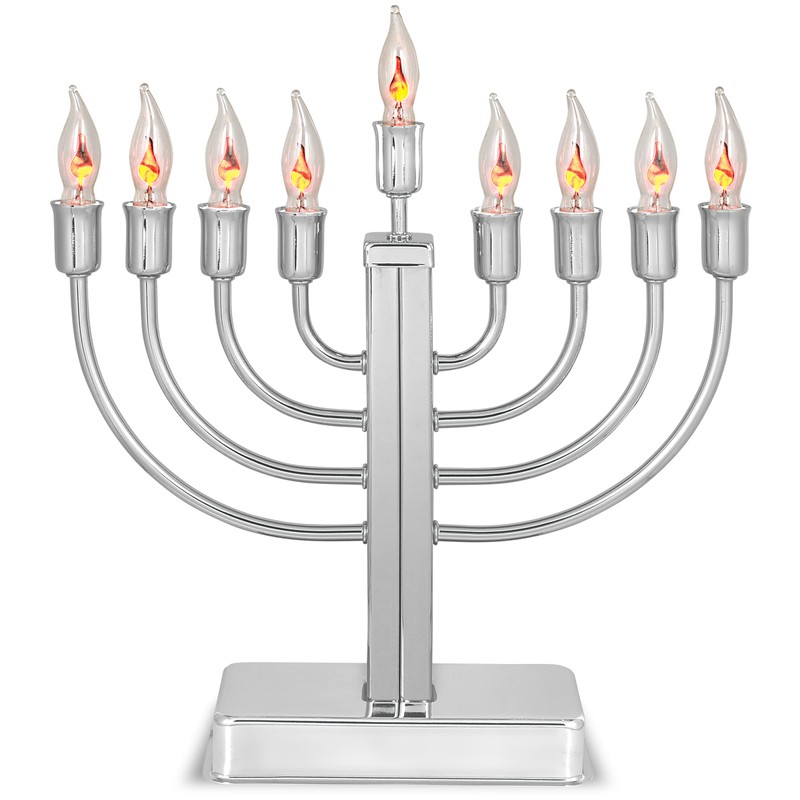 Aviv Judacia Electric Hanukkah Menorah Chrome Plated Metal Chanukiah Candelabra