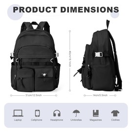 SEAFEW School Backpack for Women Men College High School Bag Boys Girls Lightweight Laptop Bookbag Water Resistant Casual Daypack for Travel Work A1- Black