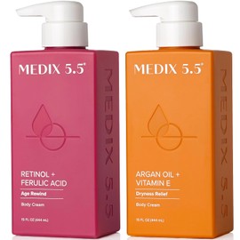 Medix 5.5- Loción corporal con retinol + crema con aceite de argán, set de 2 piezas para el cuidado de la piel, humectante para el cuerpo y el rostro | Loción corporal reafirmante
