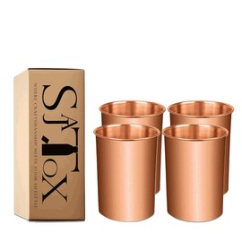 SAJTOX Pure Copper Tumblers for Drinking – Ayurvedic Health Pure Copper Cups – 4 pcs. set – 312 ml (11 fl oz)