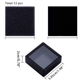 BENECREAT 12PCS Black Gemstone Display Box 2" x 0.78" Jewelry Box Container with Clear Top Lids for Gems, Coins，Jewelry Packing