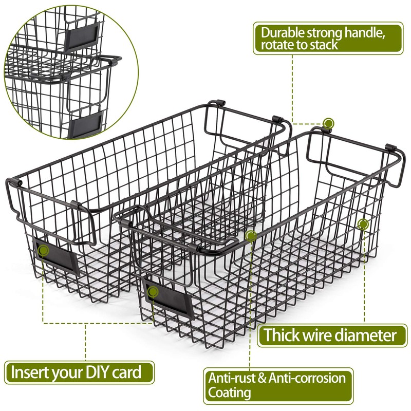 4 Pack [ XL Large ] STACKABLE Wire Baskets for