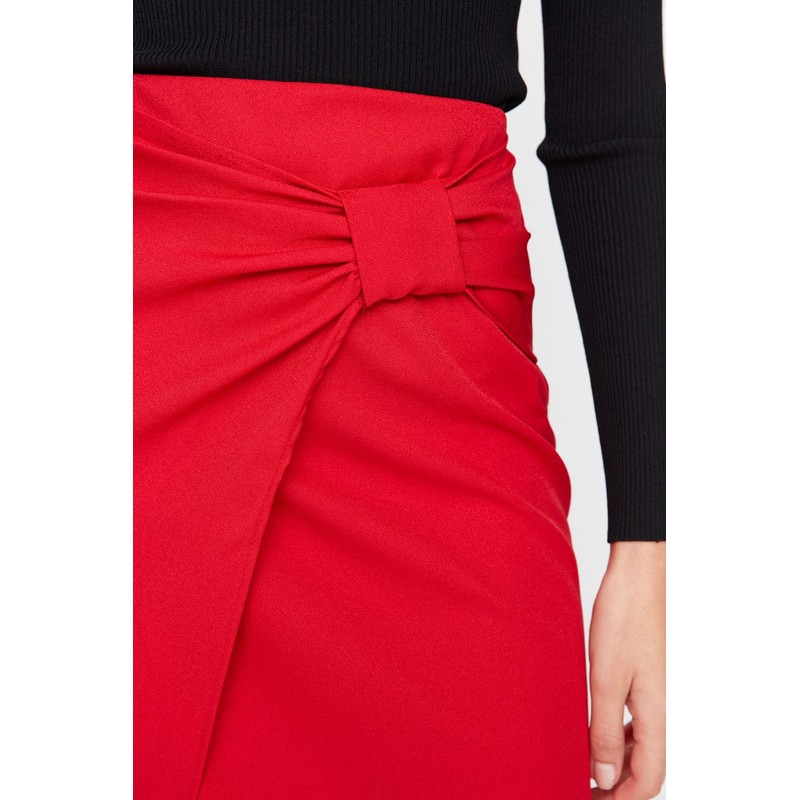 TRENDYOL Women's Midi Asymmetric Pencil Skirt, Woven Fabric Skirt, red
