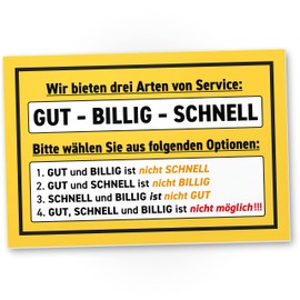 DankeDir! Drei Arten von Service - Schild 30 x 20 cm - Deko Party Geschenk Geschenkidee Kollegen Freunde Büro - lustiger Spruch Spruchschild Geburtstagsgeschenk Karte Wanddeko Türschild