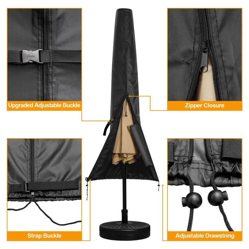 Kipiea Patio Umbrella Cover for 13'-15' Double-Sided Umbrella, Upgraded 600D