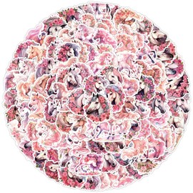Pink Horse Stickers 100 Pcs Waterproof Cute Cartoon Animal Stickers for Water Bottle Luggage Laptop Skateboard Bike Car Scrapbook Computer Bumper,Vinyl Trendy Funny Horse Sticker for Teens Adults