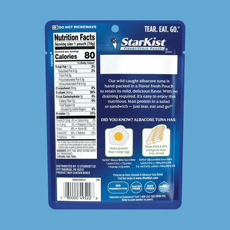 StarKist Albacore White Tuna in Water, 2.6 oz Pouch (24