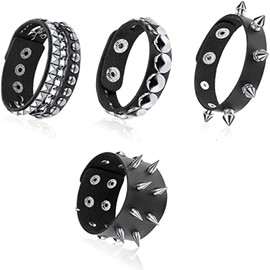 Floatdream Punk Bracelet Punk Bracelet Black Leather Studs Punk Studs for Men Women to Wear Jewelry and Party Scenes, Metal Leather