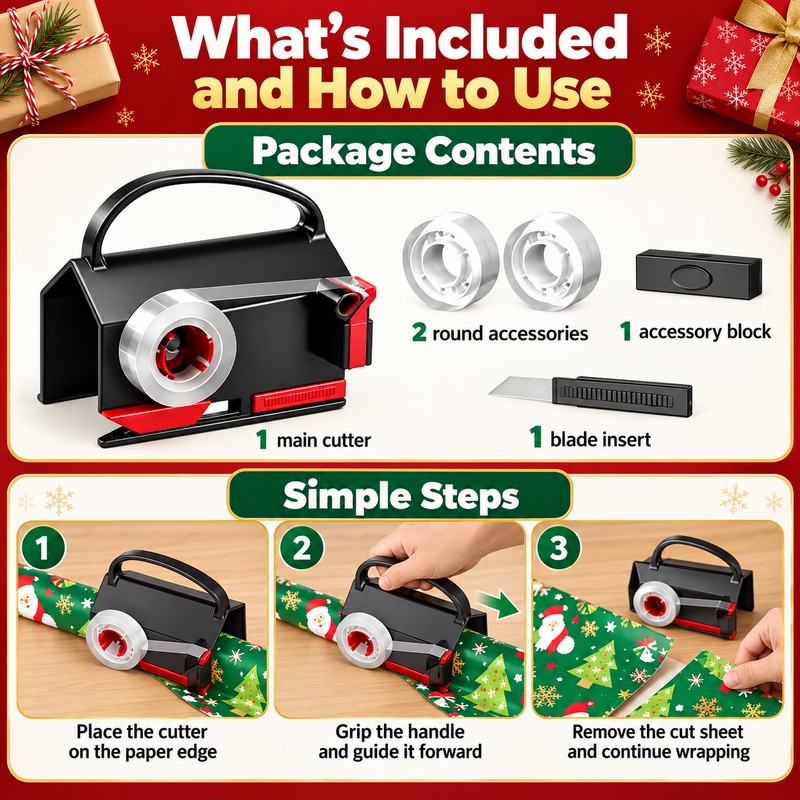 Wrapping Paper Cutter for Gift Wrapping – Black Manual Paper