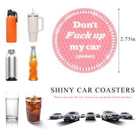 SHMZK 4PCS Bling Car Cup Coaster, 2.75 Inch Rhinestone Anti Slip Soft Rubber Pad Car Coaster, Universal Vehicle Cup Holder Insert Coaster Crystal Drink Cup Mat for Girls Women (Pink)