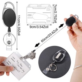 Pack of 4 ID Card Holders with Ribbon, Card Holder, ID Stamp Card Case, Retractable with ID Cover, Hard Plastic for ID Card, Access Cards, Keys