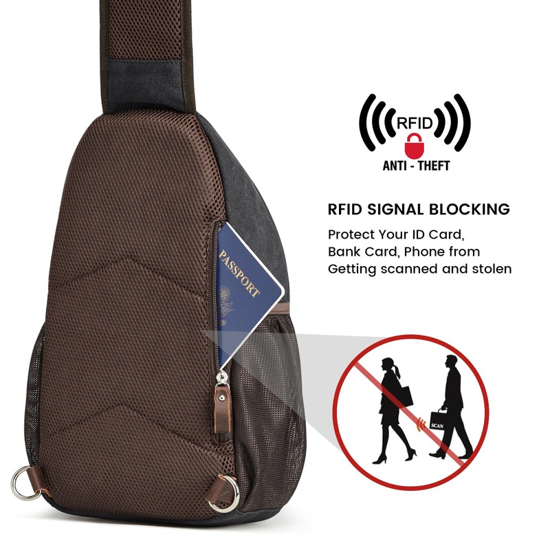 S-ZONE RFID Crossbody Sling Backpack Men Water Resistant Canvas Shoulder