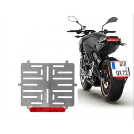 Frameless License Plate Holder Stainless Steel 0.8 mm Thick (for AT Austria) for License Plate in Format 210 x 170 mm 21 x 17 cm for Motorcycle Scooter + with Rear Reflector Red