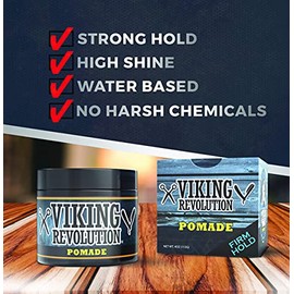 La mejor oferta pomada para hombres de 4 onzas, agarre firme y alto brillo para estilo clásico, a base de agua y fácil de lavar por Viking Revolution, 1 paquete