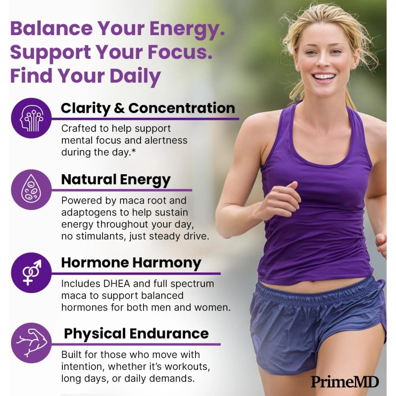 PrimeMD 6-in-1 Organic Maca Root Ashwagandha Capsules 1710mg, DHEA, 120