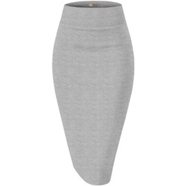 Hybrid & Company Women's Premium Nylon Ponte Stretch High Waist Pencil Suit Skirt Below Knee KSK45002 1073T Heather GR XL