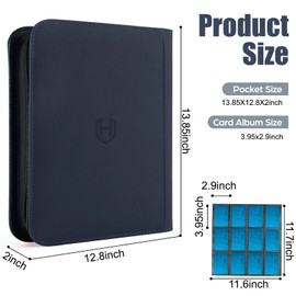 Card Binder 12 Pocket with Zipper, 816 Pockets Trading Card Holder Book, Premium PU Cover Zip Folder Binder, Side Loading Carrying Case Binder Album for TCG, MTG, Sports Cards, Game Cards
