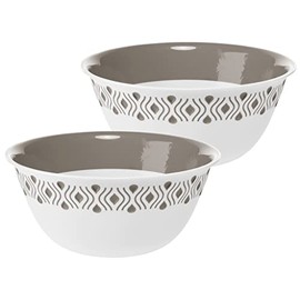 Kreher Set of 2 Tosca Bowls Made of Plastic in White with Decoration in Taupé in Various Sizes Food Safe (Size XL: 29 x 13 cm (Diameter x Height)