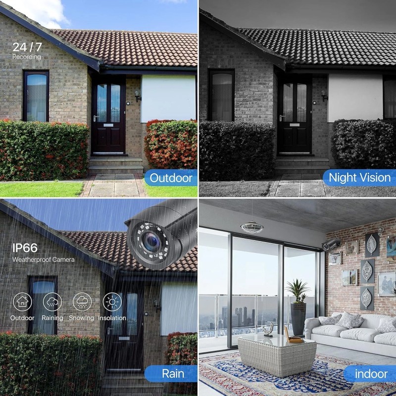 4 Outdoor WiFi Security Cameras 1080P Wireless with Night Vision