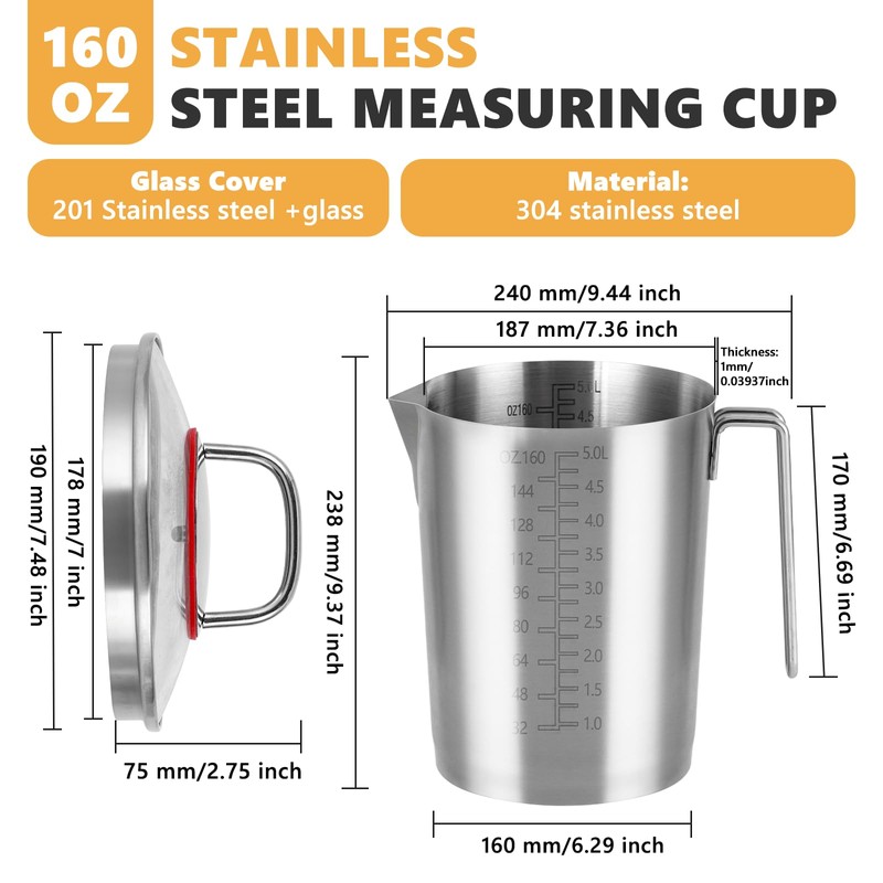 Consfly 160 OZ Stainless Steel Measuring Cup with Lid and