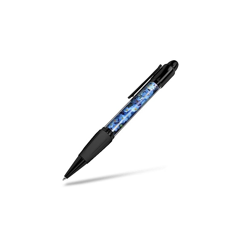 1x Black Ballpoint Pen (Photo Insert) - Forget-Me-Not Flowers Purple