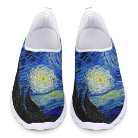 Ystardream Tenis de correr de carretera para mujer, ligeros, con cordones, Van Gogh Starry Night, 10