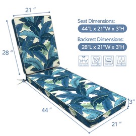 LVTXIII Outdoor Chaise Lounge Cushion, 72 x 21 x 3 Inch Patio Water-Repellent Lounge Chair Seat Cushions for Pool Side Use, Swaying Palms Blue
