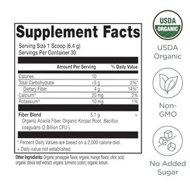 Ancient Nutrition Ancient Nutrition Organic Fiber Powder, Pineapple Mango, Soluble Fiber from Acacia & Konjac Root, Supports Digestive Health, Reduces Bloating, 6.4 oz