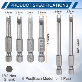 sourcing map 6pcs U Shape Screwdriver Bits U#1.7#2.0#2.3#2.6 1/4" Hex Shank Insert Bits S2 Magnetic U Type Screwdriver for Electronic Appliances