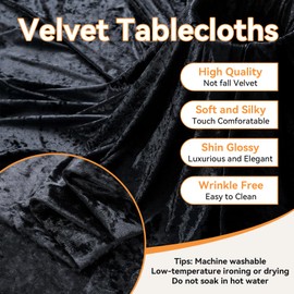 NSSONBEN 2 Pack Black Velvet Round Tablecloth 60 inch, Thick Shiny Velour Stretch Fitted 5ft Round Tablecloths 120 inch, Wrinkle Free Spandex Table Covers with Skirt for Wedding Party Dining Banquet