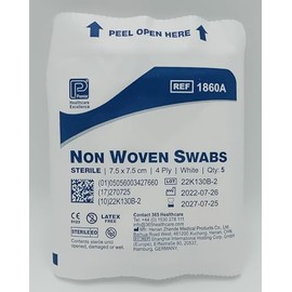 1860A Non-Woven Swabs Sterile 4-Ply White 7.5cm x 7.5cm – Pack of 40 | Soft & Highly Absorbent Wound Care Swabs
