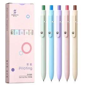 Lanxivi Black Ink Gel Pens 5 PCS Set, Fine Point 0.5mm Cute Pens, Macaron Barrel Comfort Grip Smooth Writing Pen for Journaling and Signature