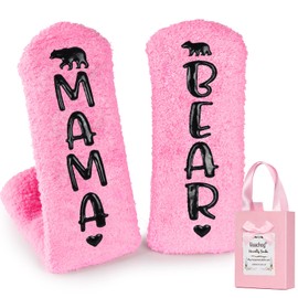 Veachog Mothers Day Birthday Gifts for Mom, Mama Bear Gifts, Boy New Mom To Be Gifts - Fuzzy Mom Socks for Women, Mama Bear Socks