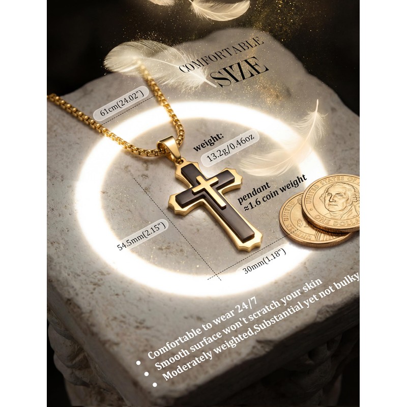 sailimue Cross Necklace for Men Stainless Steel Mens Cross Chain