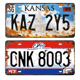 Panguru 2 Pieces Prop License Plates from Supernatural, Metal Stamped Number Tags, Movie Prop Vanity Plate, 12x6 inches