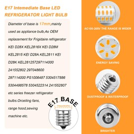 LFLAMPON Kei D28x Kel 2816x Refrigerator Bulb 3w Kei D28m Kel 2815 Freezer Bulb Replacement E17 Led Fridge Light, 6W Equivalent 60W-70W 800LM Warm White 3000K, 1 Pack