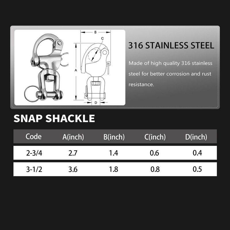 Laorde Swivel Eye Snap Shackle 316 Stainless Steel Quick Release