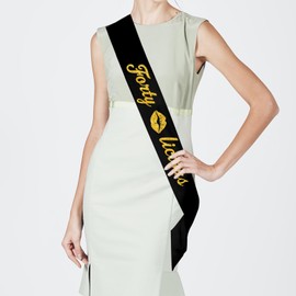 Fortylicious Black Satin with Gold Foil Sash - 40th Birthday Sash for Men and Women,- 40th Wedding Anniversary Decorations - Milestone Birthday Party Decorations