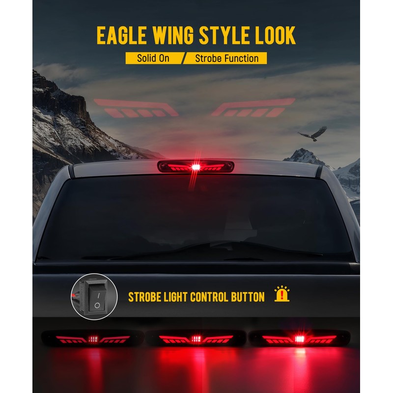 Partsam Eagle-Wing LED 3rd Third Brake Light with Strobe High