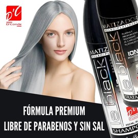 Le Black Shampoo Matizador Plata Sin Sal Ni Parabenos-Kit Con Tratamiento Para Canas Y Cabello Platinado-Elimina Tonos Amarillos En Pelo Gris Y Plata-Para Hombre Y Mujer-Calidad Profesional-GAERO SHOP