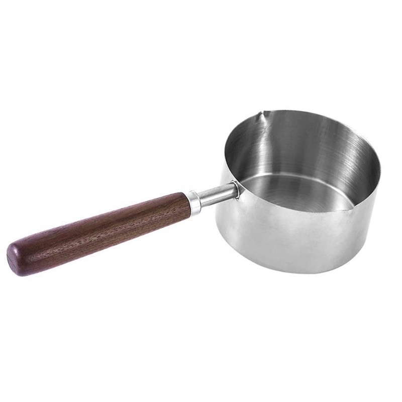 250ml Butter Milk Warmer Pot with Long Wooden Handle Cast