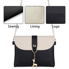 AISPARKY Small Crossbody Purse, PU Leather Small Purse for Girls With Pendant With Strap/Gold Chain Strap (Goldchain-Black)