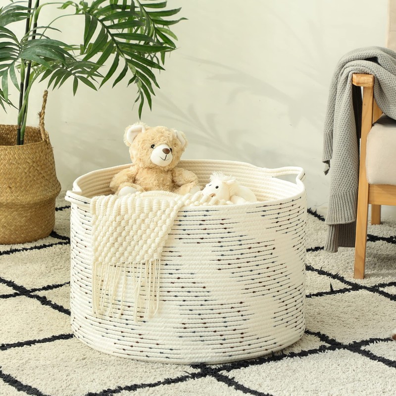 KAKAMAY Large Blanket Basket (20"x13"),Woven Baskets for storage Baby Laundry