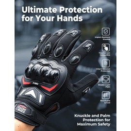 KEMIMOTO Motorcycle Gloves for Men and Women, Touchscreen Cycling Gloves for Outdoor Sports On-Road Off-Road Mountain Motorcycle Motorcross Motorbike Dirt Bike Bicycle Racing ATV UTV, XL, Black