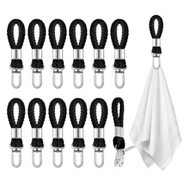 12Pcs Towel Clips for Kitchen,Metal Kitchen Towels Clips with Hanging Loop Cotton,Black Hanging Tea Towel Clip Hangers for Bathroom Home Kitchens Cupboards Cloth Hanger Holder